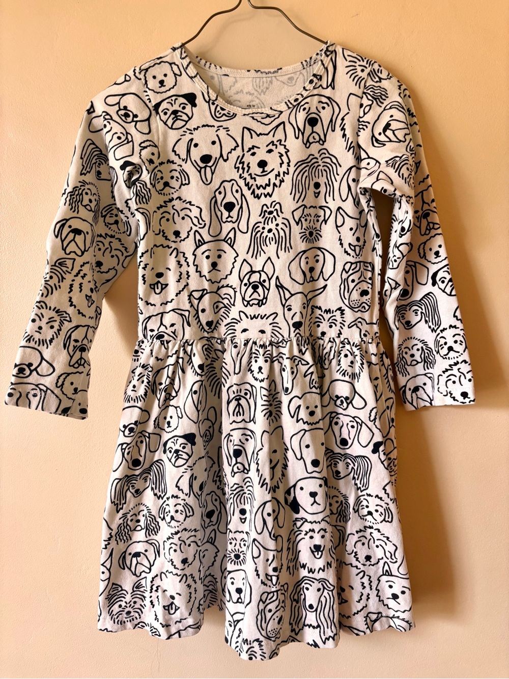 Girls' White & Black Dog Print Long Sleeve Dress Winter Water Factory 6 organic